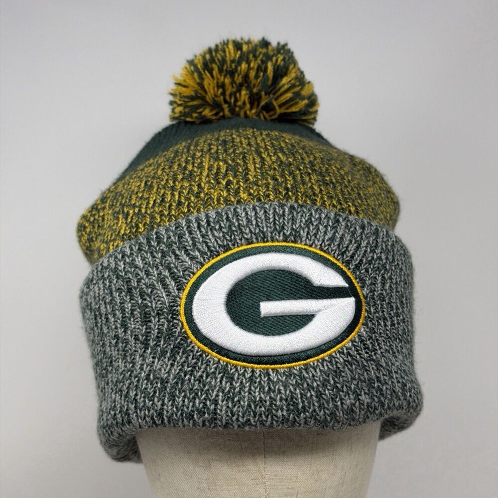 Green Bay Packers 47 Brand NFL Pom Knit Beanie Hat Green Yellow Gray NWOT